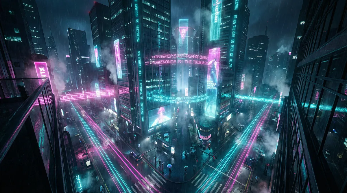 明日花合集 竖屏短剧平台首页背景 - 赛博朋克都市夜景